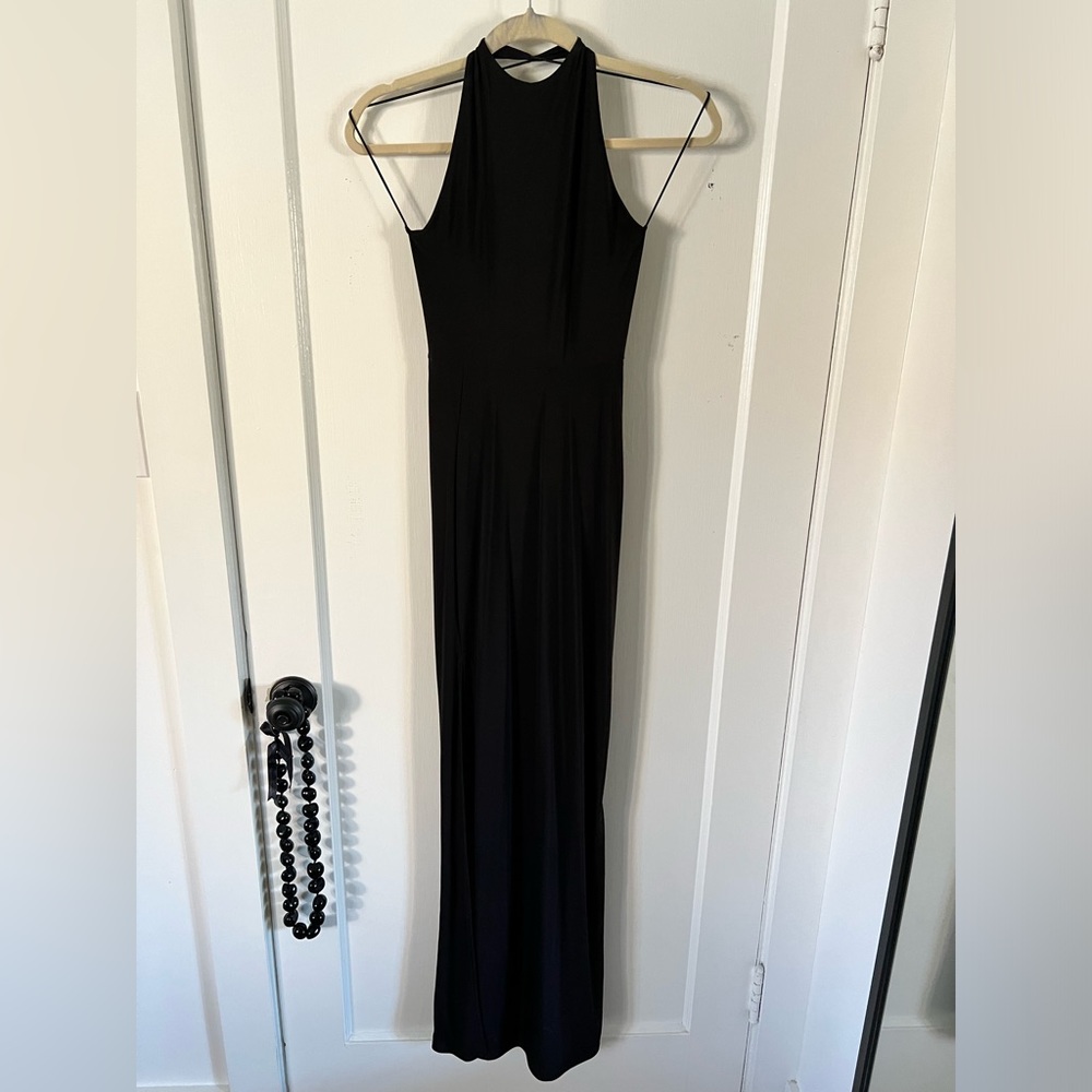 Missguided Size 6 Black Maxi Dress Formal Gown X Open Back Side Slit